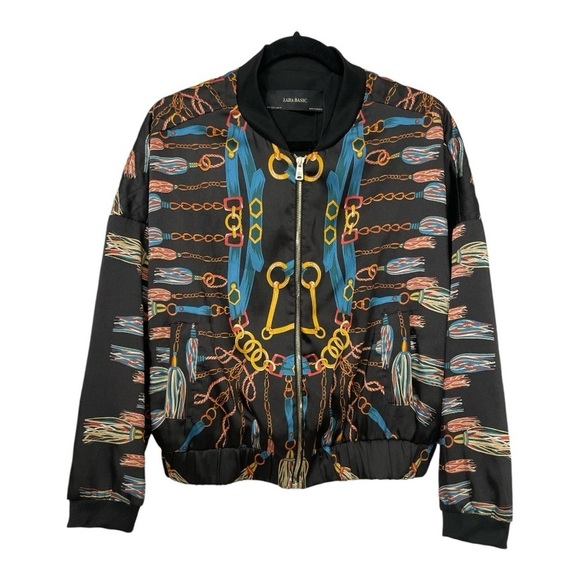 ZARA Chain Print Bomber Jacket L Bloggers' Fave! - Picture 1 of 14
